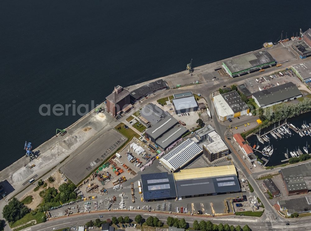 Flensburg from above - Industrial estate and company settlement Am Industriehafen in the district Fruerlund in Flensburg in the state Schleswig-Holstein, Germany