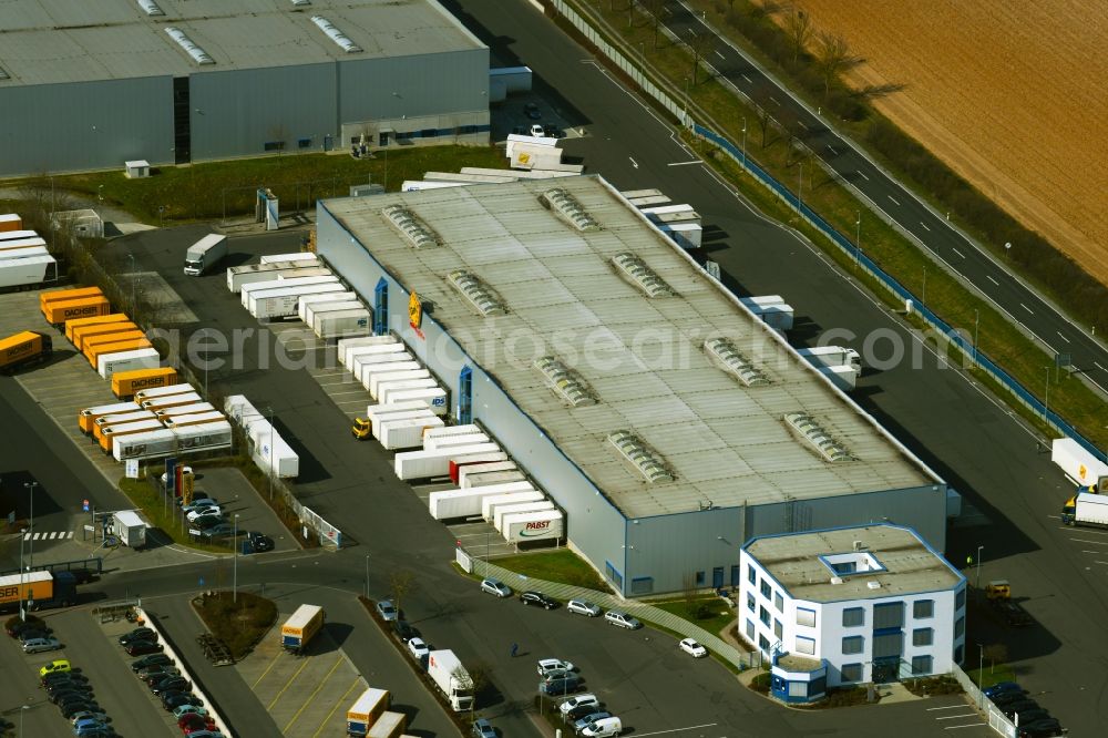 Aerial image Kürnach - Industrial and commercial area Industriepark Kuernach Nord with warehouses of the logistics service Hans Geis GmbH + Co KG in Kuernach in the state Bavaria, Germany