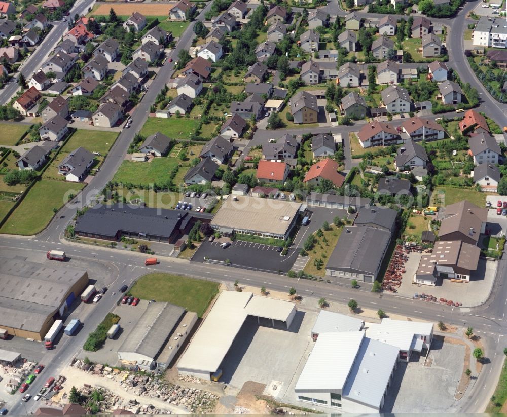 Künzell from the bird's eye view: Industrial estate and company settlement on Johann-Friedrich-Boettger Strasse in the district Bachrain in Kuenzell in the state Hesse, Germany