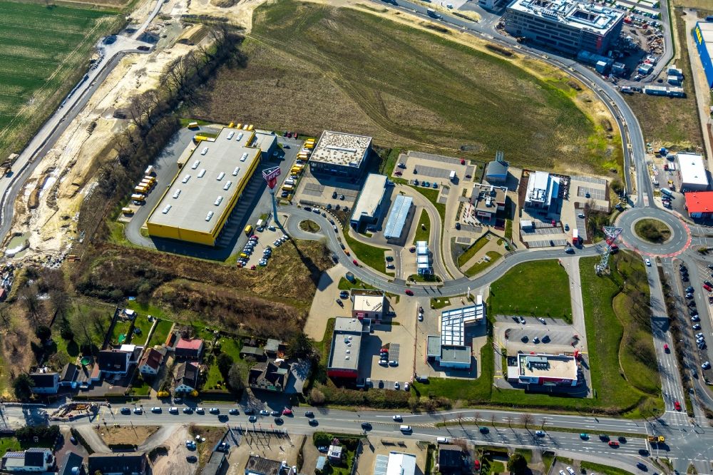 Aerial image Kamen - Commercial area and company settlement Kamen Karree in the district Alte Colonie in Kamen in the state North Rhine-Westphalia, Germany