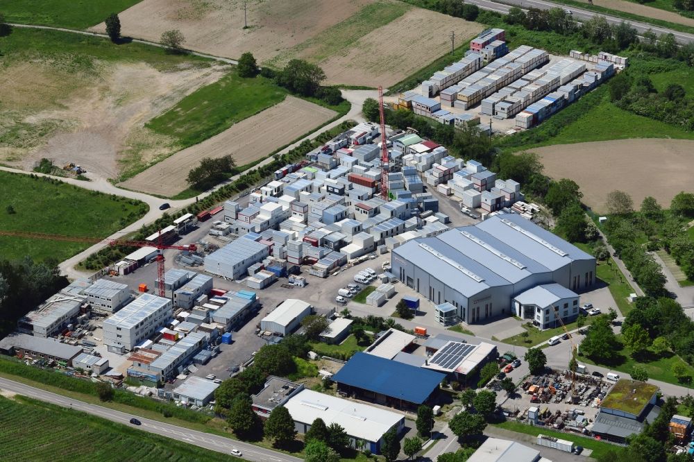 Aerial photograph Bad Bellingen - Industrial estate and company settlement Kapellengrien in the district Rheinweiler in Bad Bellingen in the state Baden-Wurttemberg, Germany