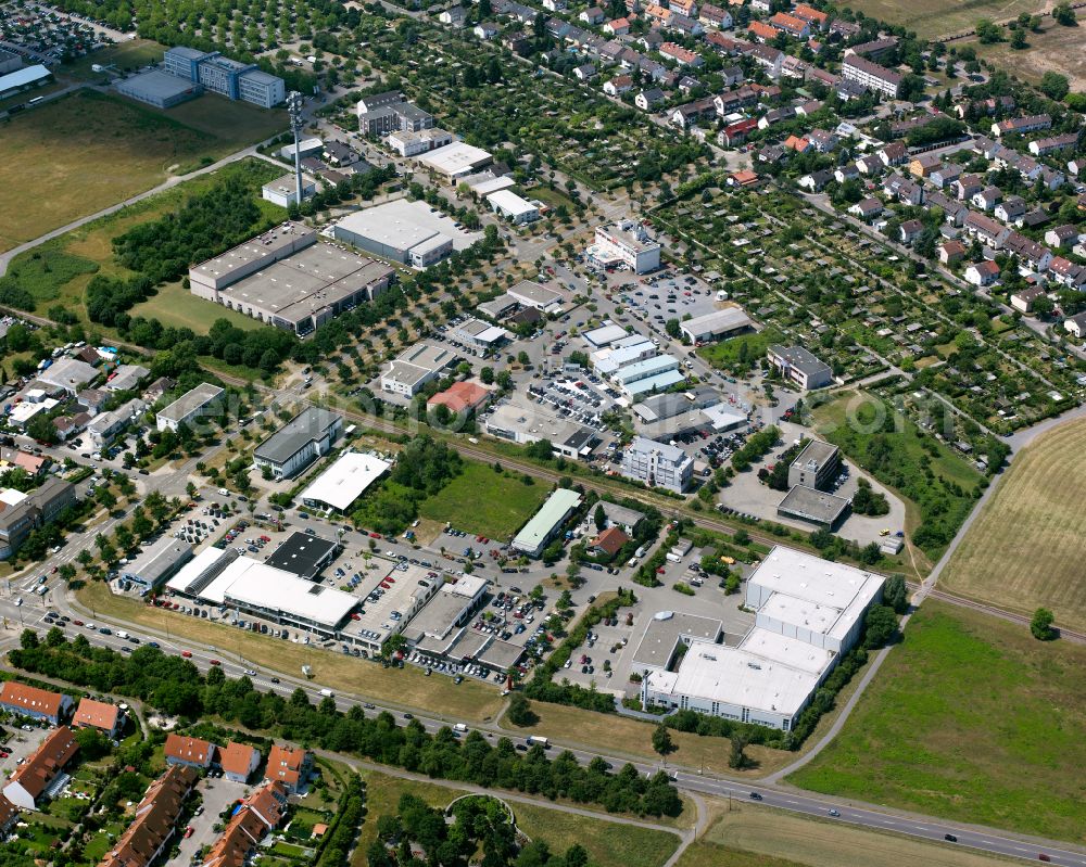 Aerial photograph Karlsruhe - Industrial estate and company settlement on street Wattstrasse in the district Nordweststadt in Karlsruhe in the state Baden-Wuerttemberg, Germany