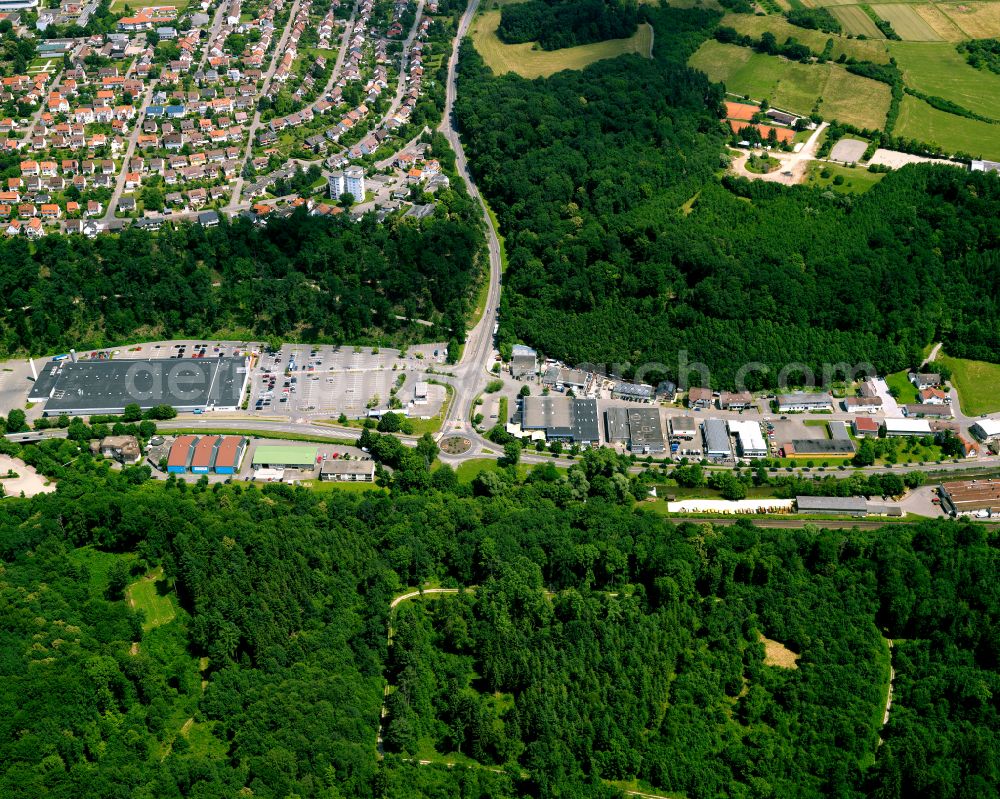 Kirchentellinsfurt from above - Industrial estate and company settlement on street Wannweiler Strasse in the district Sickenhausen in Kirchentellinsfurt in the state Baden-Wuerttemberg, Germany