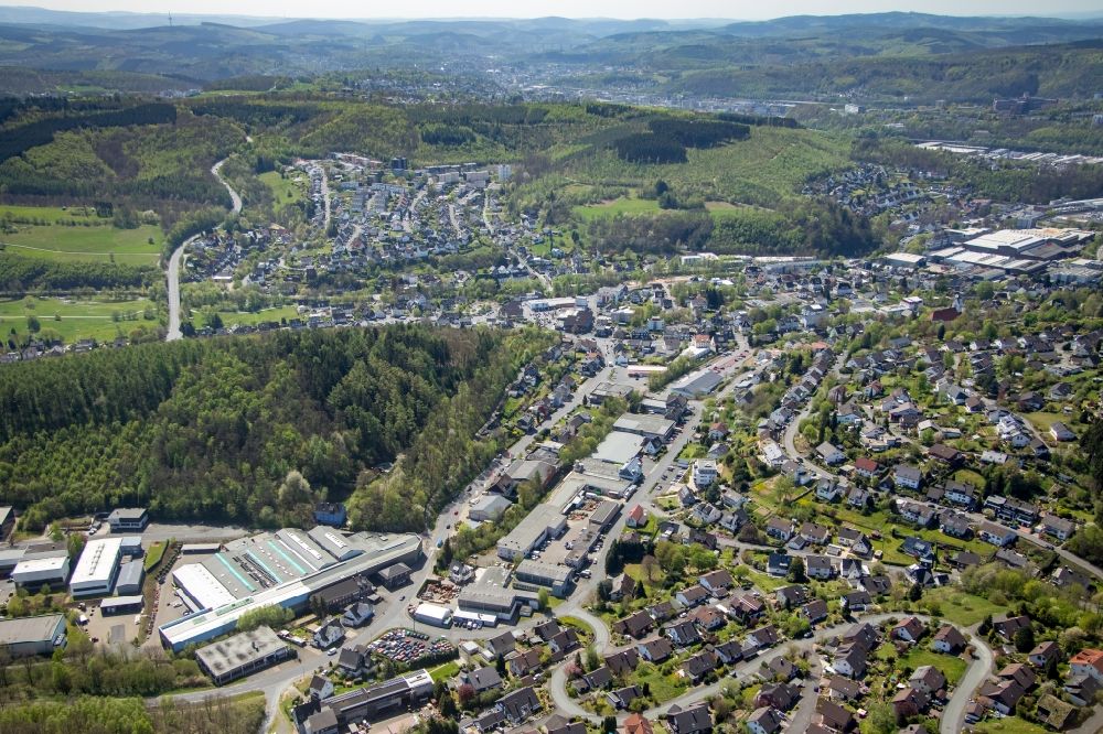 Netphen from above - Industrial estate and company settlement on Kreuztaler Strasse in the district Dreis-Tiefenbach in Netphen in the state North Rhine-Westphalia, Germany