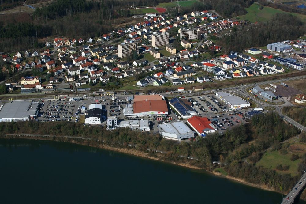 Laufenburg from above - Industrial estate and company settlement at the river Rhine in Laufenburg in the state Baden-Wuerttemberg