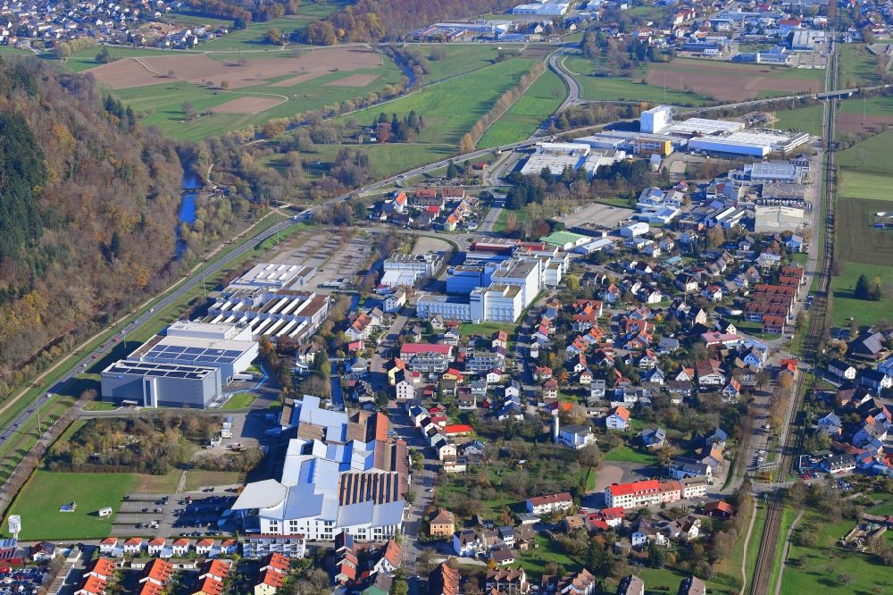 Maulburg from the bird's eye view: Industrial estate and company settlement in Maulburg in the state Baden-Wurttemberg, Germany