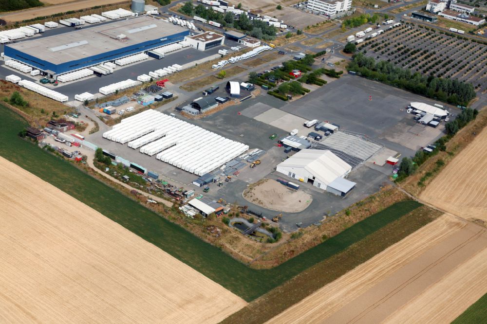 Hechtsheim from above - Industrial estate and company settlement and Messepark on Ludwig-Erhard-Strasse in Hechtsheim in the state Rhineland-Palatinate, Germany