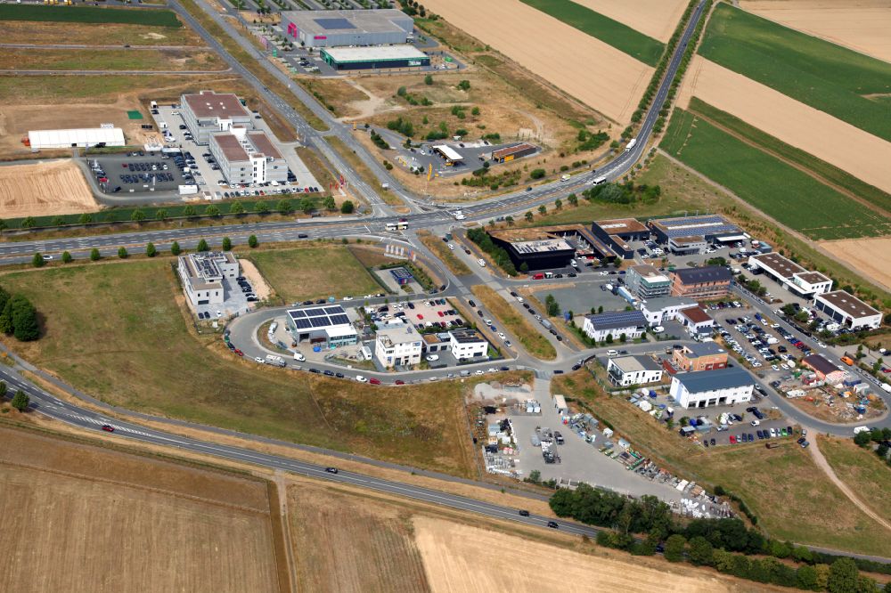 Aerial image Hechtsheim - Industrial estate and company settlement and Messepark on Ludwig-Erhard-Strasse in Hechtsheim in the state Rhineland-Palatinate, Germany