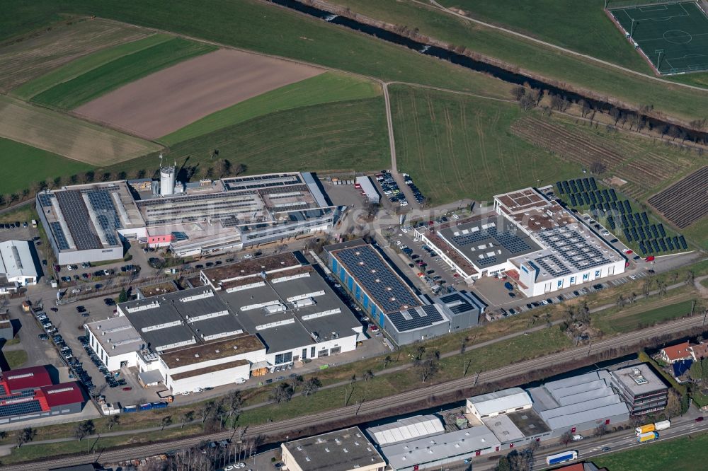 Haslach im Kinzigtal from above - Industrial estate and company settlement in Muehlgruen in Haslach im Kinzigtal in the state Baden-Wuerttemberg, Germany