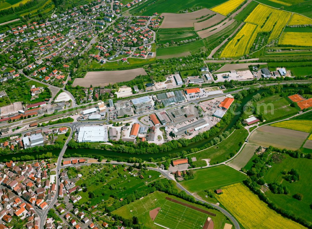 Munderkingen from above - Industrial estate and company settlement in Munderkingen in the state Baden-Wuerttemberg, Germany