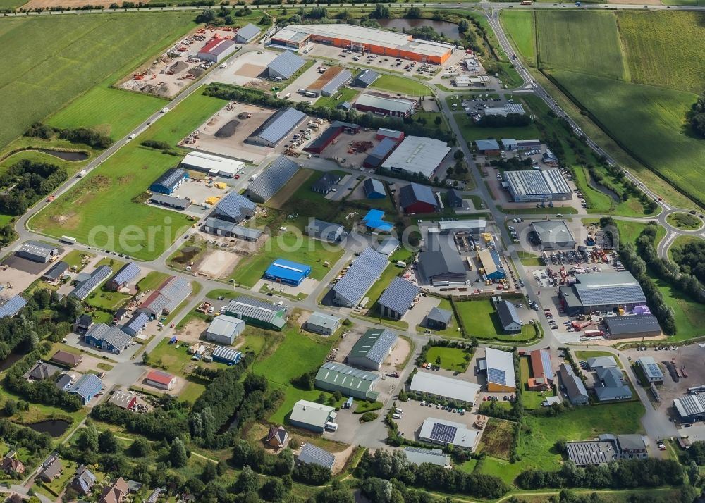 Aerial photograph Niebüll - Commercial area Niebuell- Ost in Niebuell North Friesland in the state Schleswig-Holstein, Germany