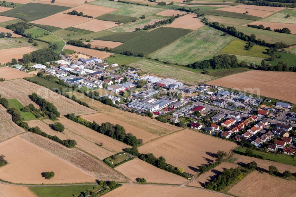Walzbachtal from above - Industrial estate and company settlement North in the district Joehlingen in Walzbachtal in the state Baden-Wuerttemberg, Germany