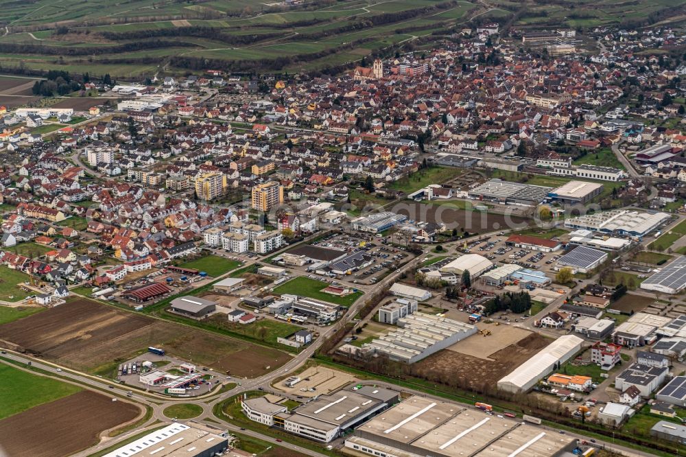 Endingen am Kaiserstuhl from above - Industrial estate and company settlement and Ortsuebersicht in Endingen am Kaiserstuhl in the state Baden-Wurttemberg, Germany