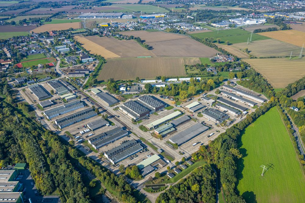 Aerial image Kamen - Industrial estate and company settlement on street Schattweg in the district Alte Colonie in Kamen in the state North Rhine-Westphalia, Germany