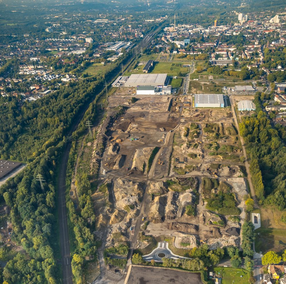Aerial photograph Gelsenkirchen - Commercial area and company settlement in the development area on the Europastrasse in the district Bulmke-Huellen in Gelsenkirchen in the state North Rhine-Westphalia, Germany