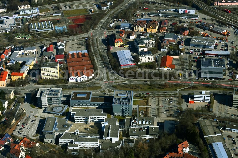 Aerial image Kempten (Allgäu) - Industrial estate and company settlement Bahnhofstrasse - Calgeerstrasse - Schumacherring - Wiesstrasse in the district Dreifaltigkeit in Kempten (Allgaeu) in the state Bavaria, Germany