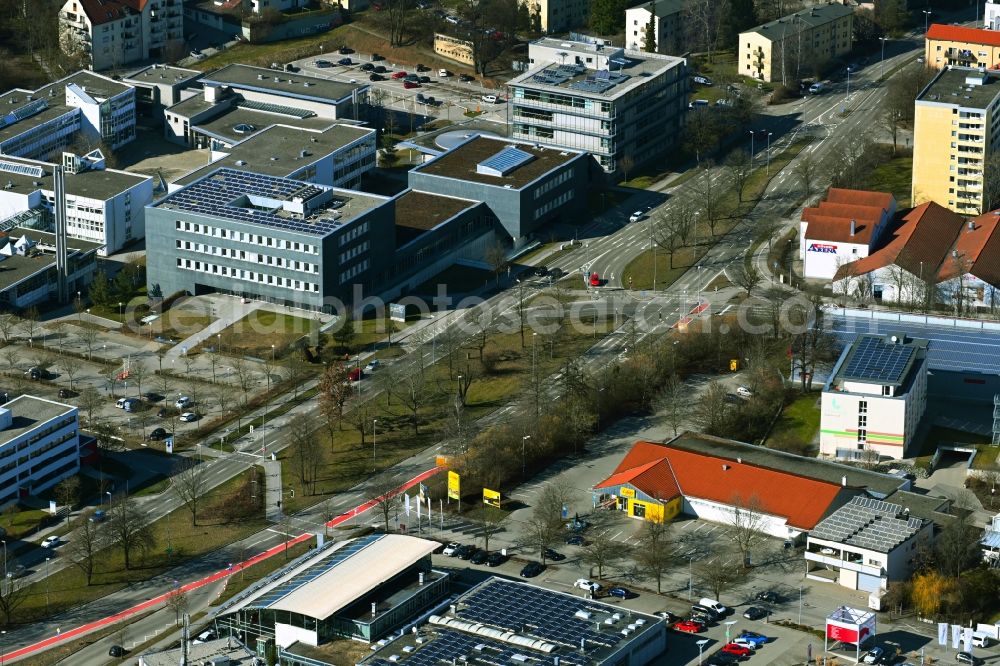 Aerial image Kempten (Allgäu) - Industrial estate and company settlement Bahnhofstrasse - Calgeerstrasse - Schumacherring - Wiesstrasse in the district Dreifaltigkeit in Kempten (Allgaeu) in the state Bavaria, Germany