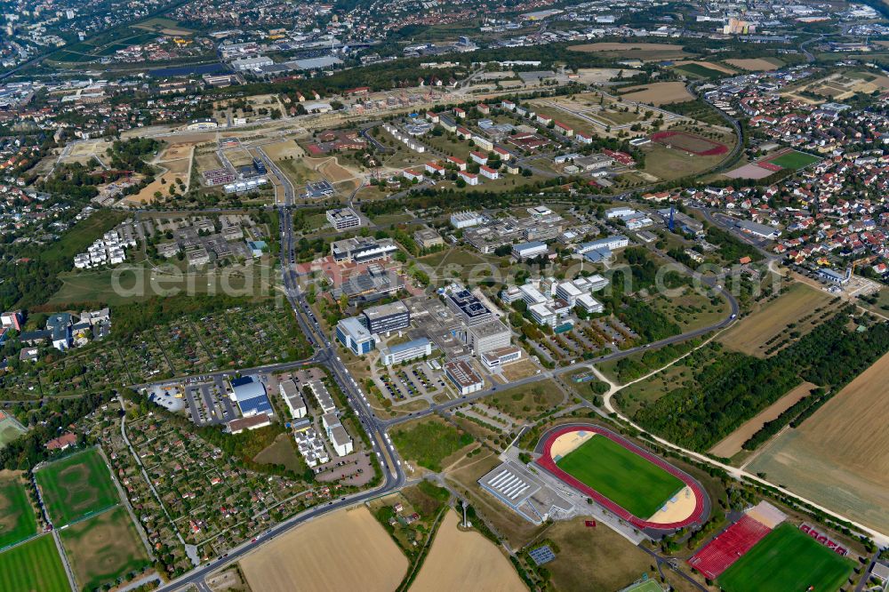 Würzburg from the bird's eye view: Industrial estate and company settlement on street Am Hubland in the district Frauenland in Wuerzburg in the state Bavaria, Germany