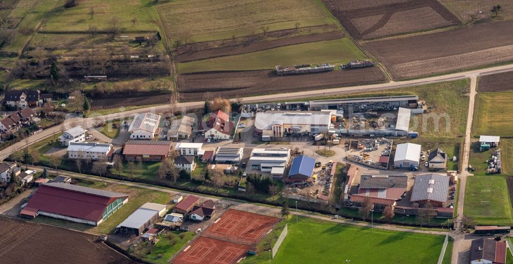 Aerial photograph Ettenheim - Industrial estate and company settlement Ortsteil Muenchweier in Ettenheim in the state Baden-Wuerttemberg, Germany