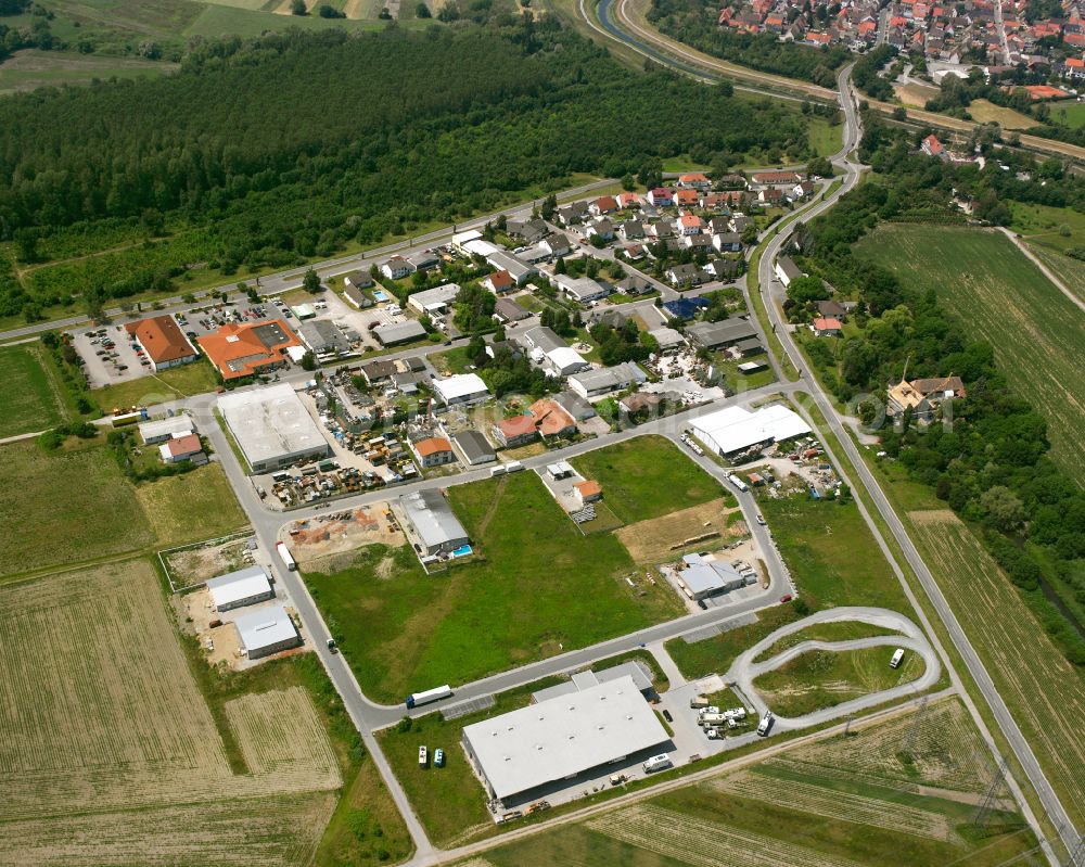 Dettenheim from the bird's eye view: Industrial estate and company settlement South in the district Russheim in Dettenheim in the state Baden-Wurttemberg, Germany