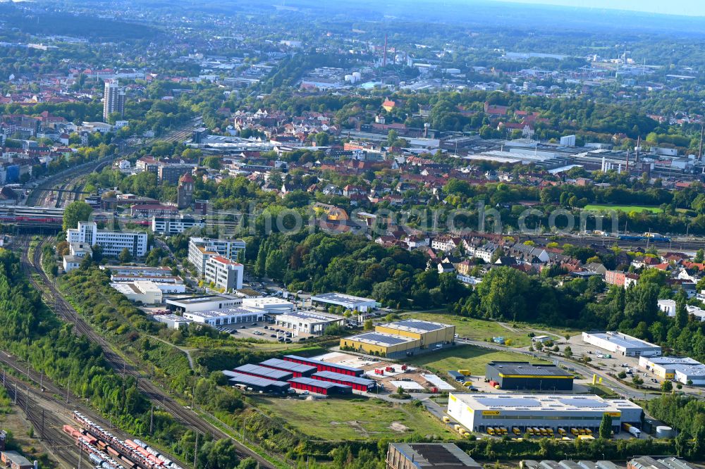 Osnabrück from the bird's eye view: Industrial estate and company settlement on street Franz-Lenz-Strasse in the district Schinkel in Osnabrueck in the state Lower Saxony, Germany
