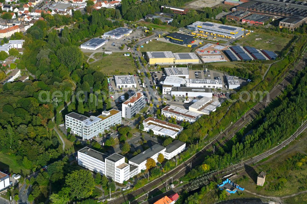 Osnabrück from the bird's eye view: Industrial estate and company settlement on street Franz-Lenz-Strasse in the district Schinkel in Osnabrueck in the state Lower Saxony, Germany
