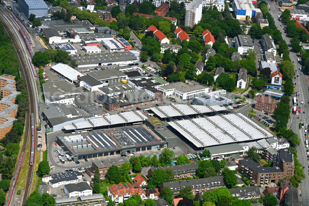 Hamburg from the bird's eye view: Industrial estate and company settlement on street Warnstedtstrasse in the district Stellingen in Hamburg, Germany
