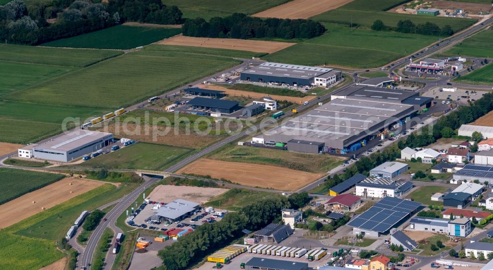 Endingen am Kaiserstuhl from the bird's eye view: Industrial estate and company settlement with Ortsumfahrung Nord in Endingen am Kaiserstuhl in the state Baden-Wurttemberg, Germany