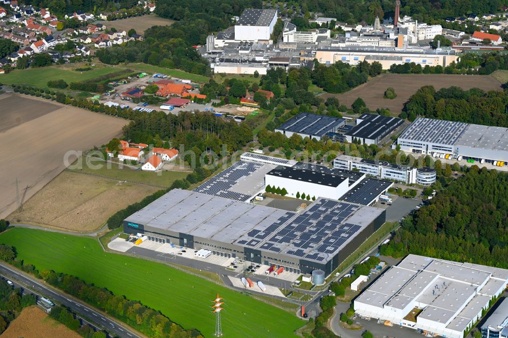 Aerial image Osnabrück - Industrial estate and company settlement on street Am Tie in the district Gretesch in Osnabrueck in the state Lower Saxony, Germany