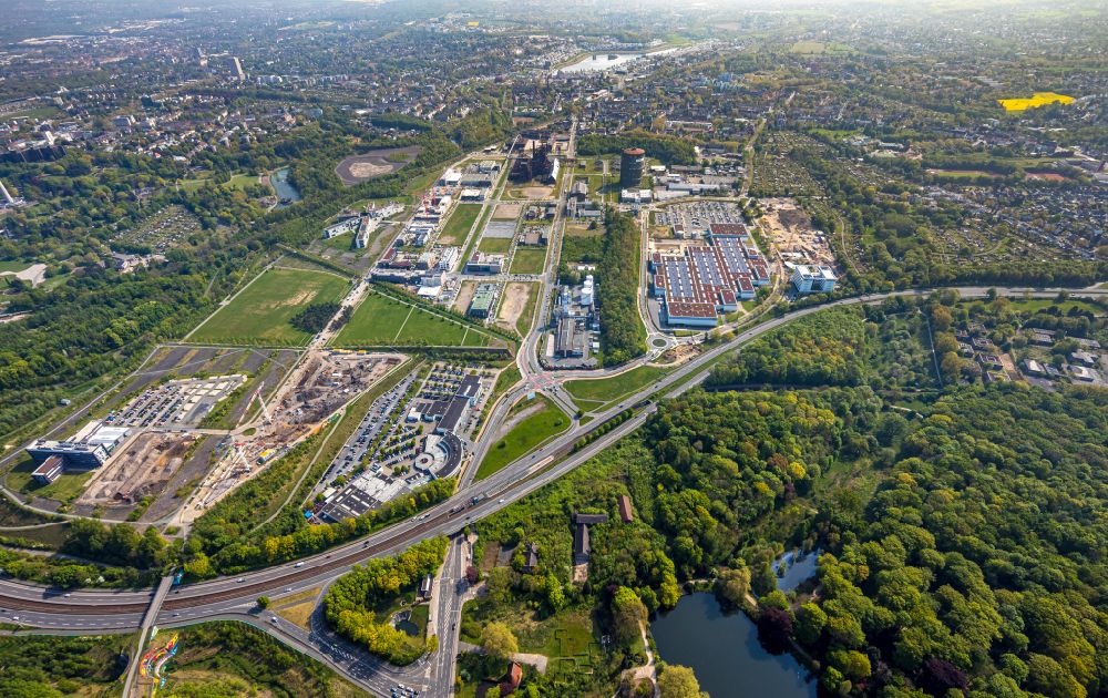 Dortmund from above - Industrial estate and company settlement Phoenix-West in the district Hoerde in Dortmund in the state North Rhine-Westphalia, Germany