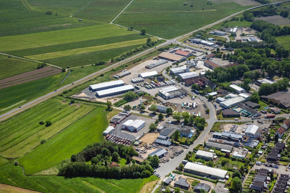 Horneburg from above - Industrial estate and company settlement Am Poggenpohl in Horneburg in the state Lower Saxony, Germany