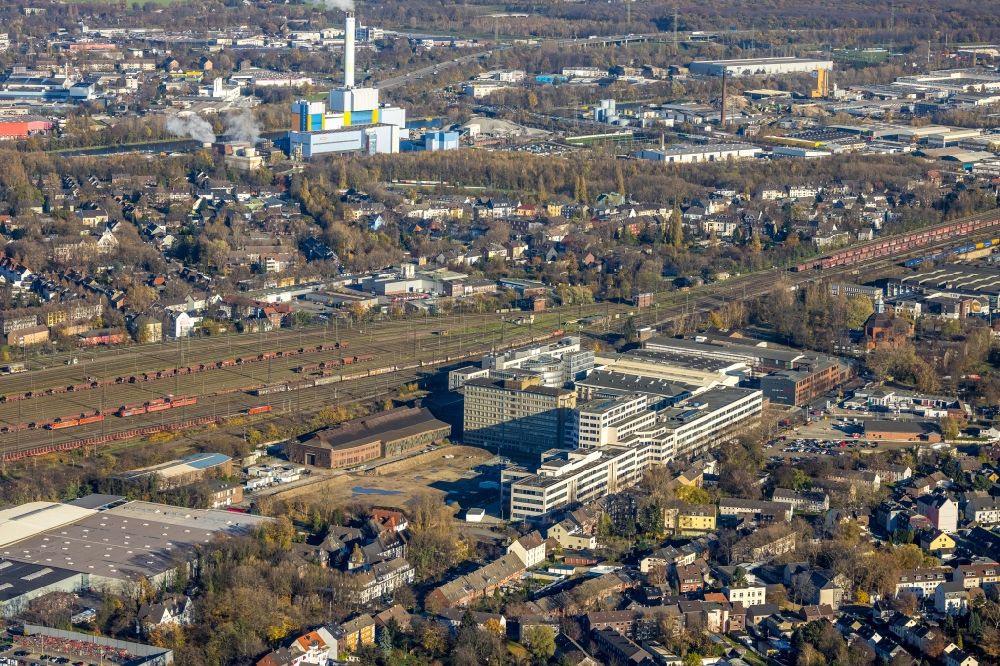 Aerial image Oberhausen - Industrial estate and company settlement of Quartier231 with logistics buildings and office buildings along the Duisburger Strasse in Oberhausen in the state North Rhine-Westphalia, Germany