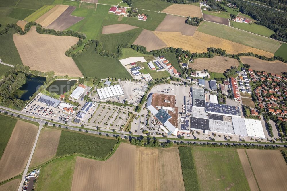 Weixerau from above - Industrial estate and company settlement on Rande of local community Weixerau in the state Bavaria, Germany
