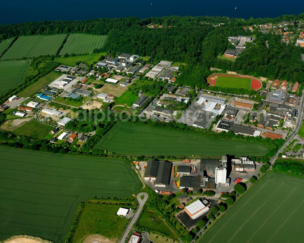 Aerial image Ratzeburg - Industrial estate and company settlement in the district Farchauer Muehle in Ratzeburg in the state Schleswig-Holstein, Germany