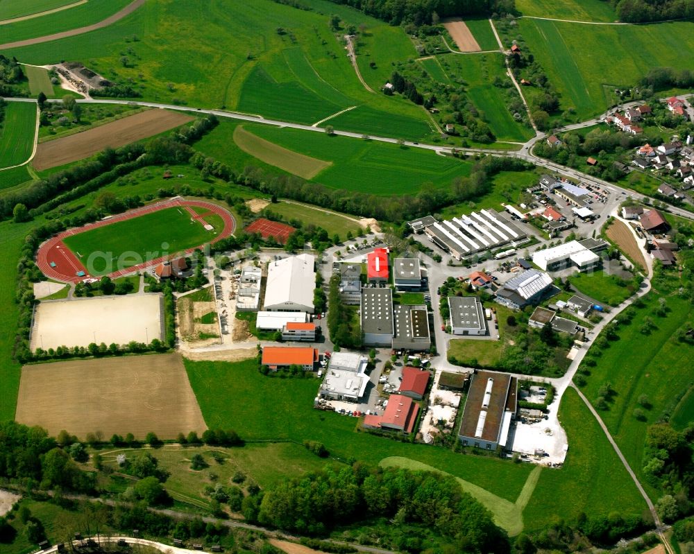 Rechberghausen from the bird's eye view: Industrial estate and company settlement in Rechberghausen in the state Baden-Wuerttemberg, Germany