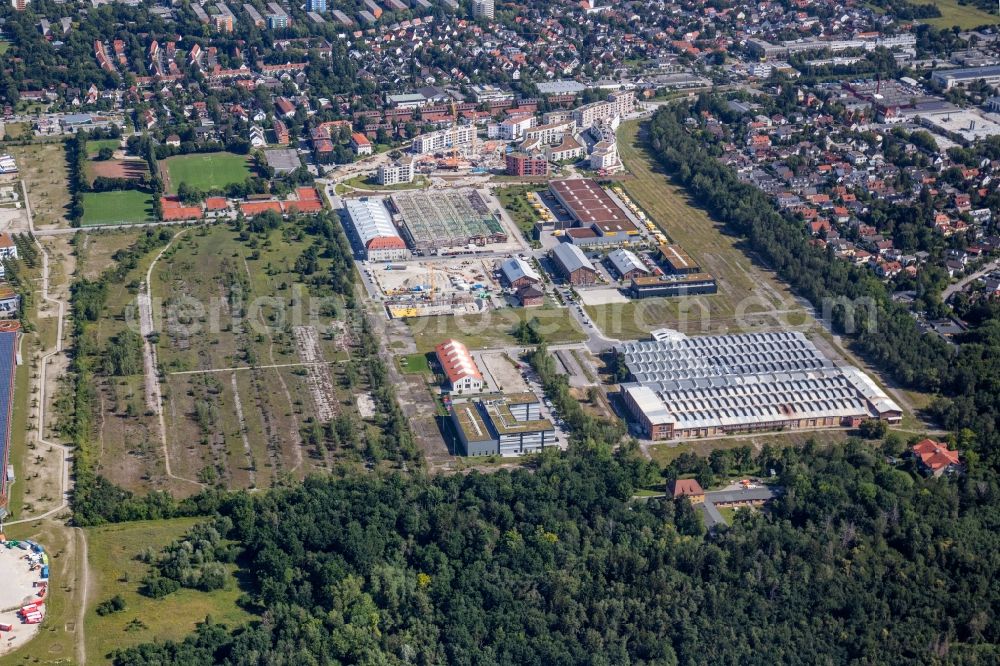 München from the bird's eye view: Industrial estate and company settlement on Ria-Burkei-Strasse in the district Aubing in Munich in the state Bavaria, Germany