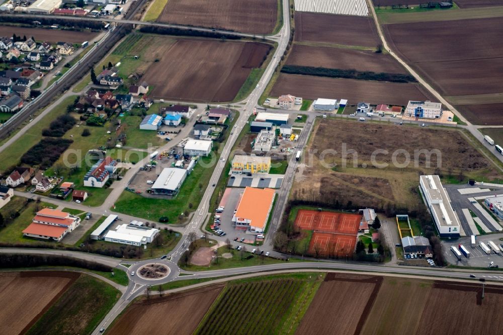 Ringsheim from the bird's eye view: Industrial estate and company settlement in Ringsheim in the state Baden-Wurttemberg, Germany