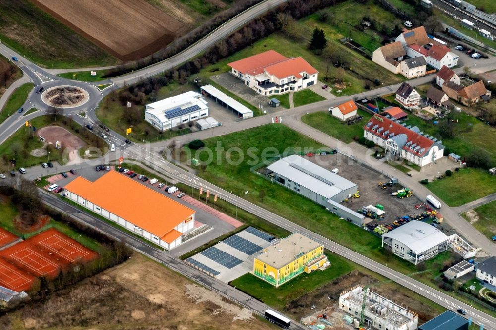 Ringsheim from above - Industrial estate and company settlement in Ringsheim in the state Baden-Wurttemberg, Germany