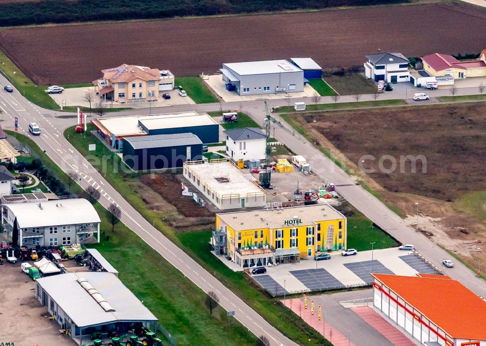 Aerial image Ringsheim - Industrial estate and company settlement Ringsheim West in Ringsheim in the state Baden-Wurttemberg, Germany