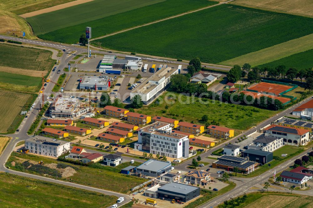 Ringsheim from above - Industrial estate and company settlement Ringsheim West in Ringsheim in the state Baden-Wurttemberg, Germany