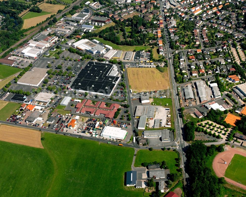 Lollar from above - Industrial estate and company settlement on Rothweg in Lollar in the state Hesse, Germany