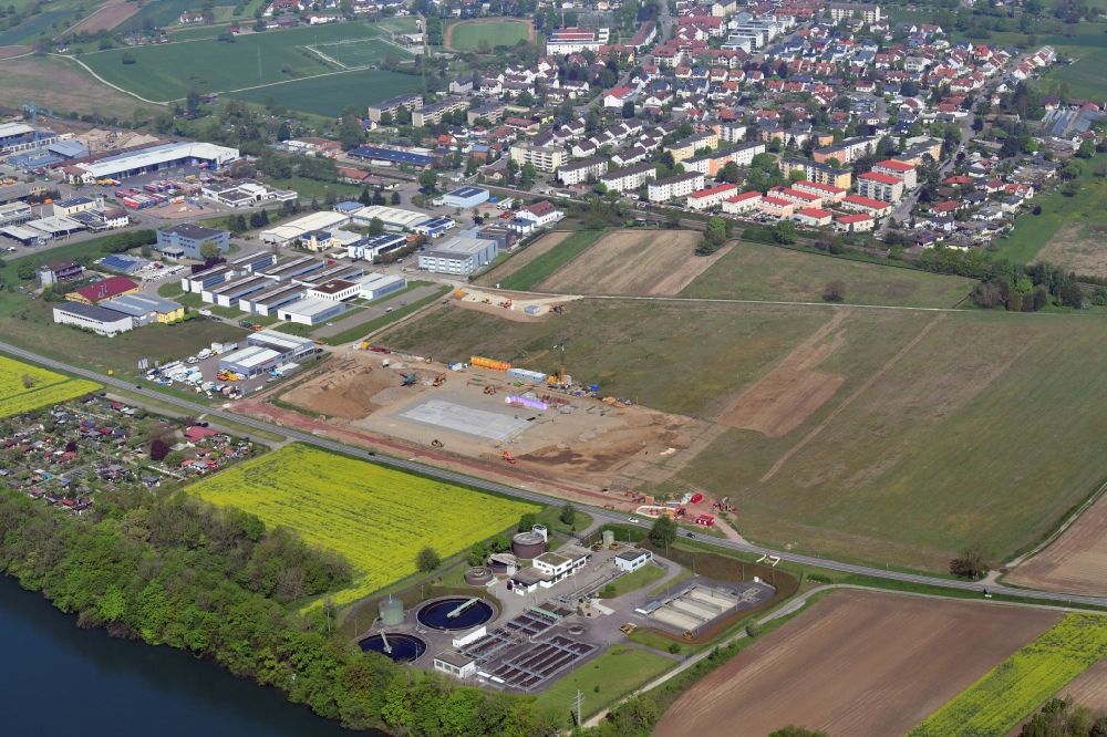 Aerial photograph Rheinfelden (Baden) - Earthworks for the company administration building of the Pharma Company Fisher Clinical Services in the industrial area Sengern in Rheinfelden (Baden) in the state Baden-Wurttemberg, Germany