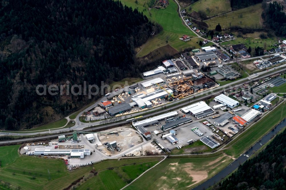 Aerial image Hausach - Industrial estate and company settlement Saegewerk Karl Streit in Hausach in the state Baden-Wuerttemberg, Germany