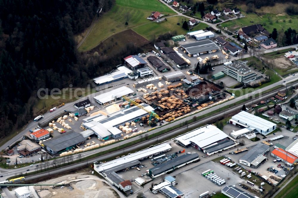 Aerial photograph Hausach - Industrial estate and company settlement Saegewerk Karl Streit in Hausach in the state Baden-Wuerttemberg, Germany