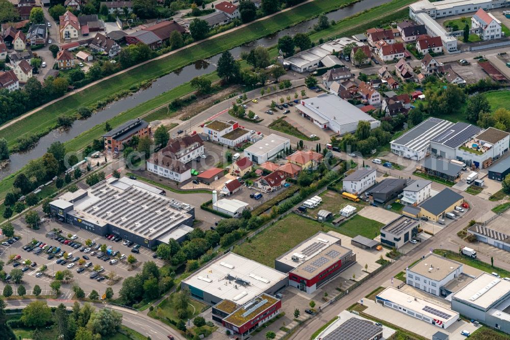 Teningen from the bird's eye view: Industrial estate and company settlement in Teningen in the state Baden-Wuerttemberg, Germany