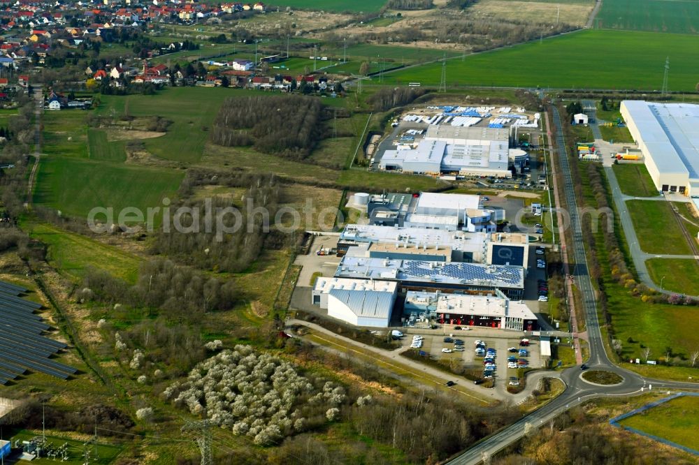 Bitterfeld-Wolfen from above - Industrial estate and company settlement in Thalheim in the state Saxony-Anhalt, Germany