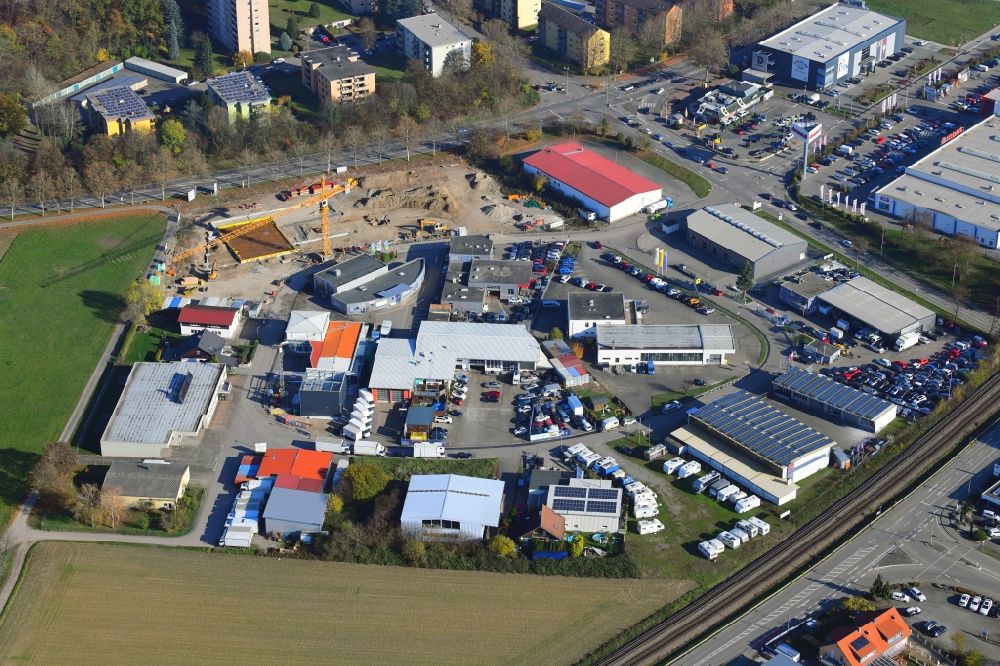 Aerial image Bad Säckingen - Industrial estate and company settlement on Trottaecker in Bad Saeckingen in the state Baden-Wuerttemberg, Germany