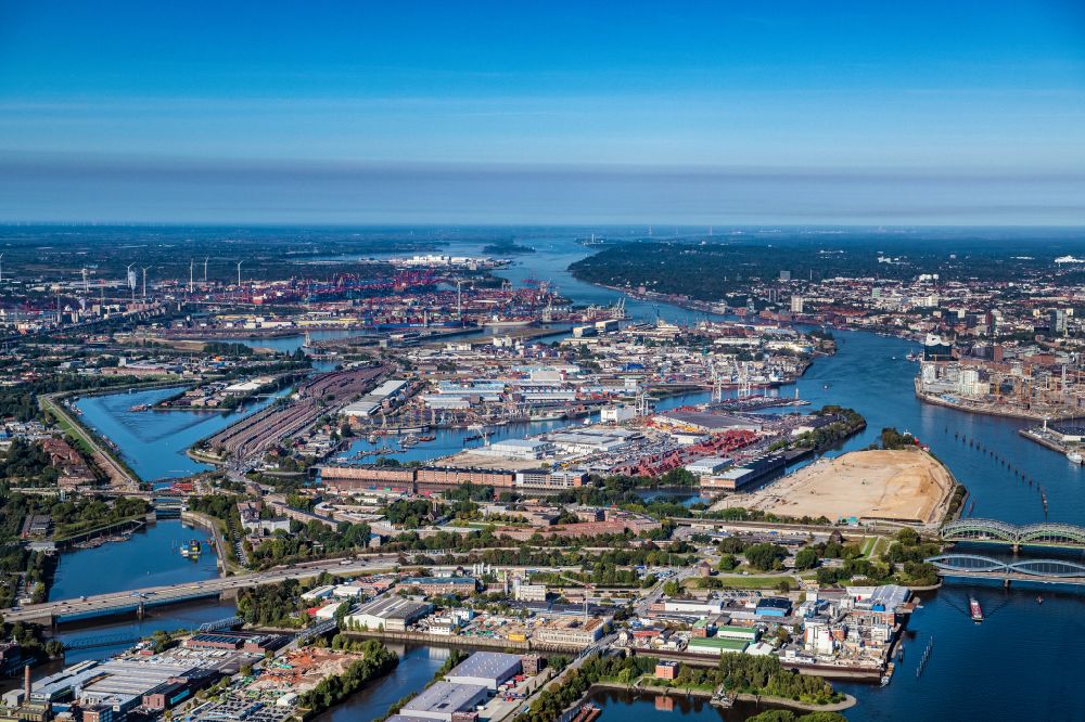 Hamburg from above - Industrial estate and company settlement Veddel in Hamburg, Germany