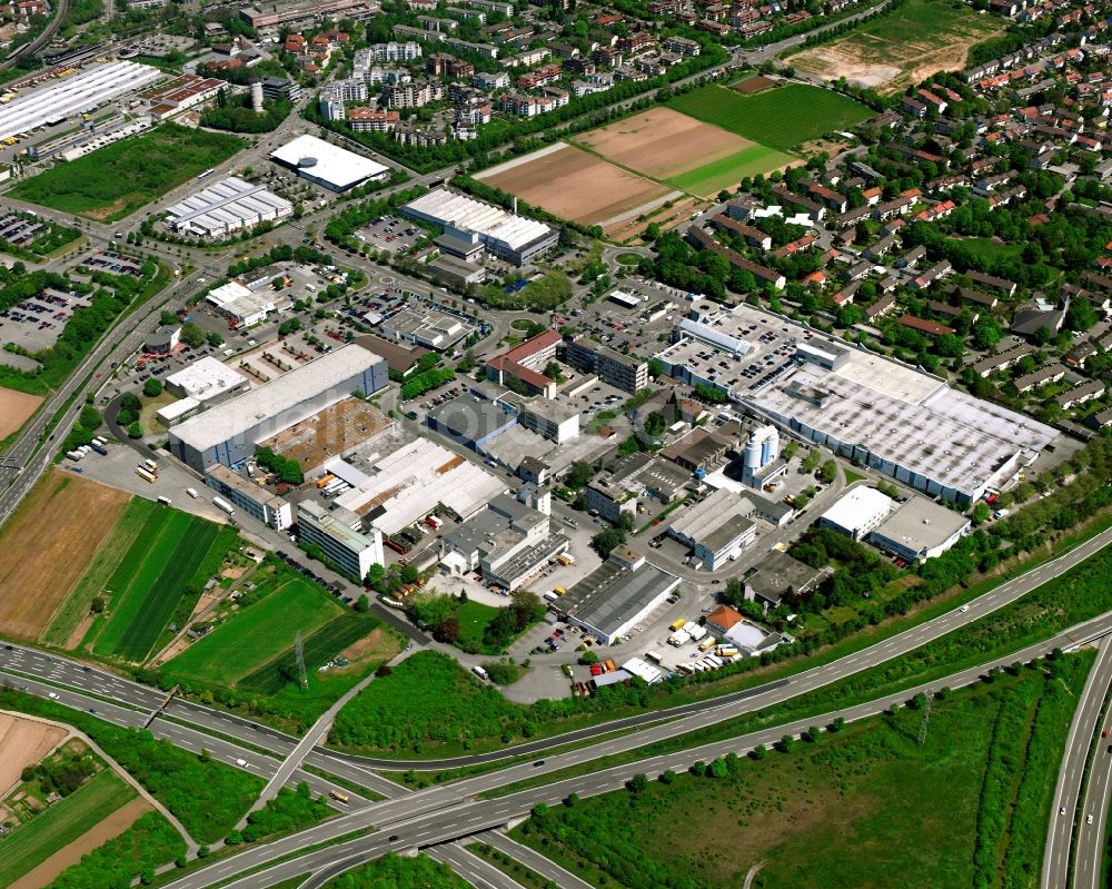Waiblingen from above - Industrial estate and company settlement in Waiblingen in the state Baden-Wuerttemberg, Germany