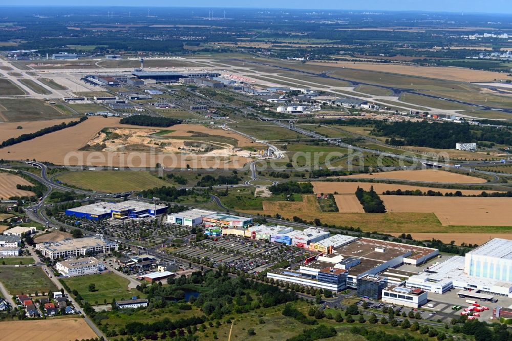 Aerial image Waltersdorf - Industrial estate and company settlement along the Gruenauer Strasse in Waltersdorf in the state Brandenburg, Germany